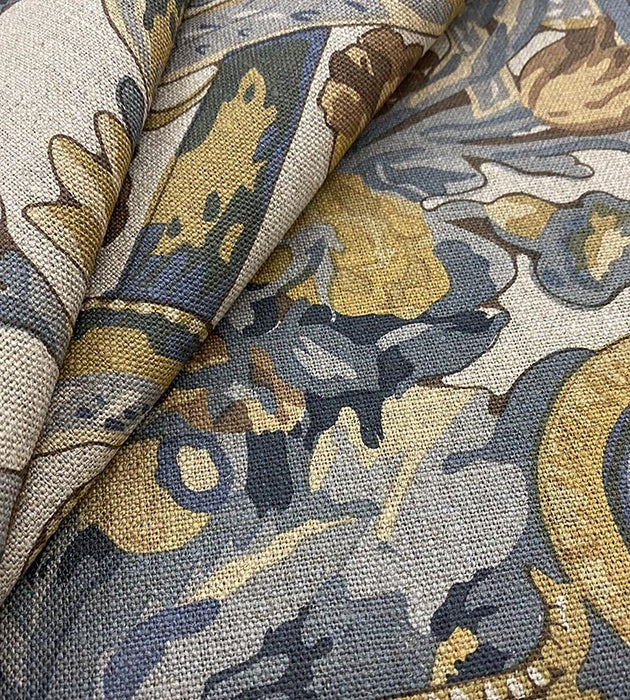 Scalamandre Baroque Floral Canvas Multi Blue & Oakwood Fabric Sample SC16136M0002