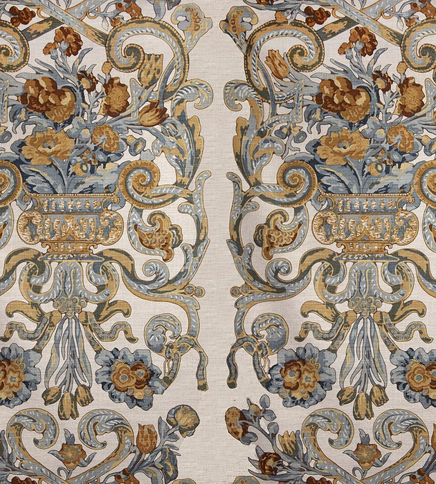 Scalamandre Baroque Floral Canvas Multi Blue & Oakwood Fabric Sample SC16136M0002
