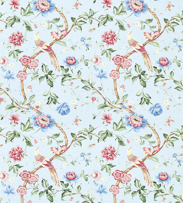 Scalamandre Orienteaux Rose & Blue On Glacier Blue Fabric SC16300M0002