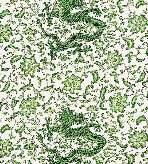 Scalamandre Chi'En Dragon Linen Print Jade Fabric Sample SC165580002