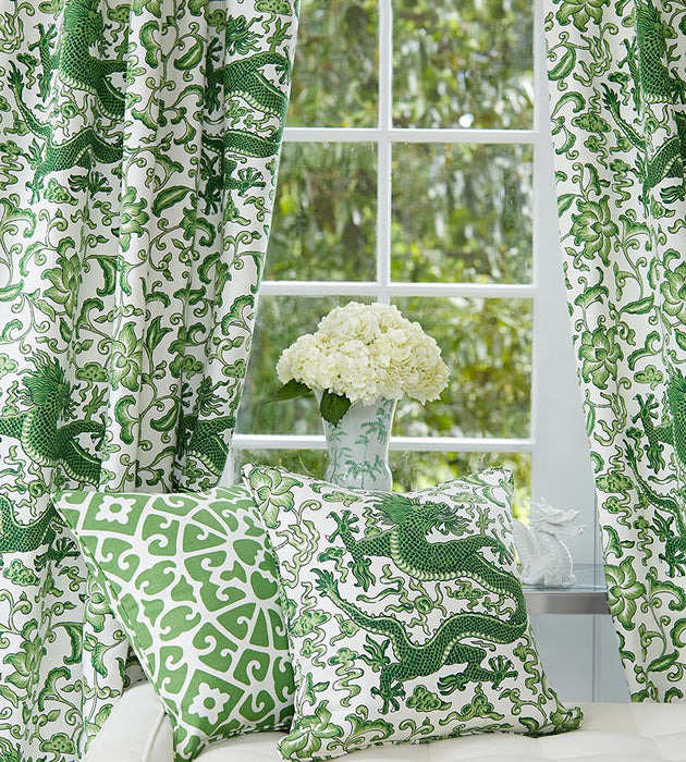 Scalamandre Chi'En Dragon Linen Print Jade Fabric Sample SC165580002