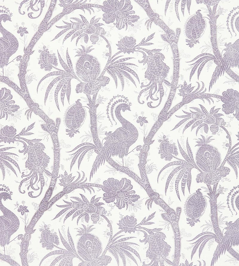 Scalamandre Balinese Peacock Linen Print Lavender Fabric SC165750002