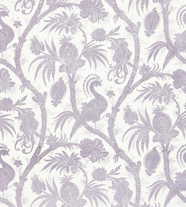 Scalamandre Balinese Peacock Linen Print Lavender Fabric Sample SC165750002