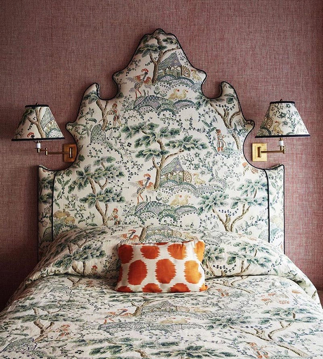 Scalamandre Kelmescott Hand Block Print Leaf On Ivory Fabric SC165900002