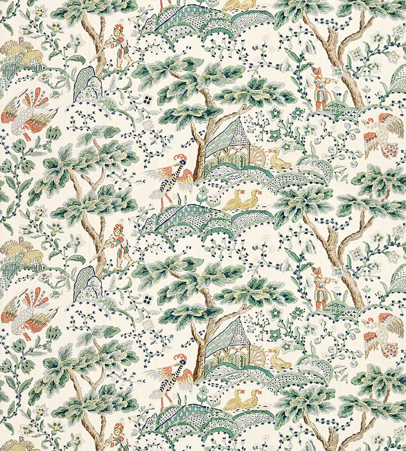 Scalamandre Kelmescott Hand Block Print Leaf On Ivory Fabric Sample SC165900002