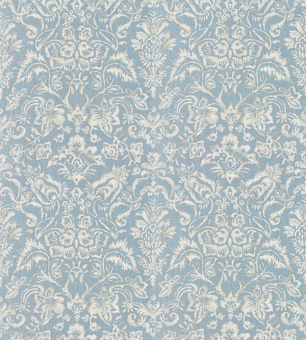 Scalamandre Mansfield Damask Print Bluestone & Silver Fabric Sample SC165980002