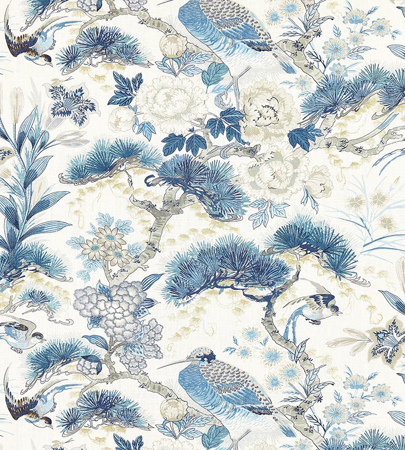 Scalamandre Shenyang Linen Print Porcelain Fabric Sample SC166010002