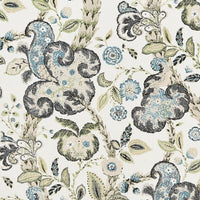 Scalamandre Cumbria Hand Block Print Smoke On Ivory Fabric SC166030002