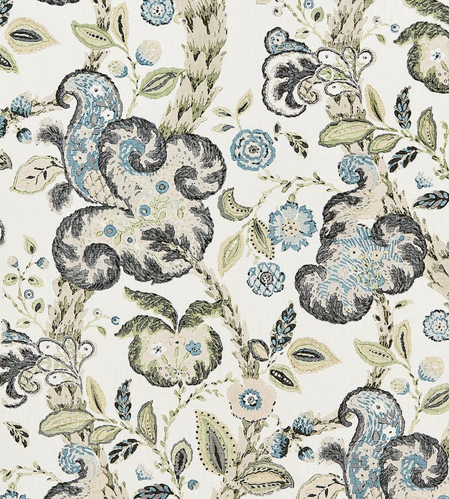 Scalamandre Cumbria Hand Block Print Smoke On Ivory Fabric SC166030002