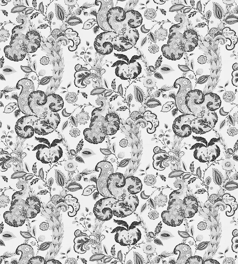 Scalamandre Cumbria Hand Block Print Smoke On Ivory Fabric SC166030002