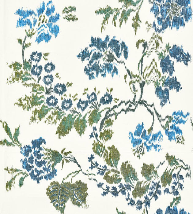 Scalamandre Kew Gardens Warp Print Blues On Ivory Fabric Sample SC166110002