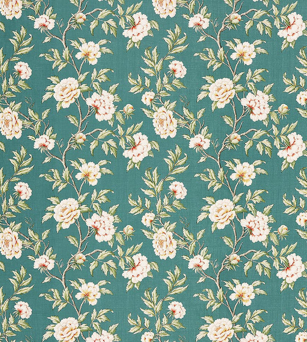 Scalamandre Peonia Linen Print Emerald Isle Fabric SC166160002