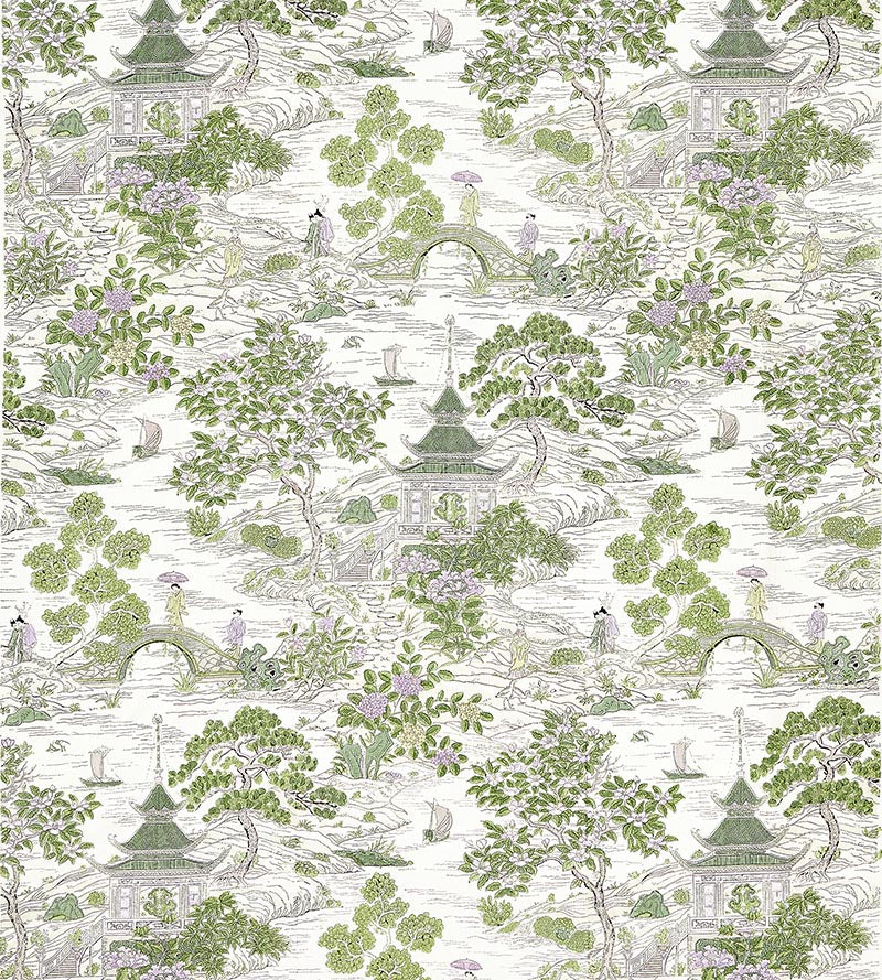 Scalamandre Satomi Hand Block Print Lavender & Citron Fabric SC166240002