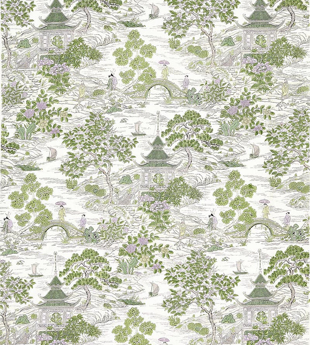 Scalamandre Satomi Hand Block Print Lavender & Citron Fabric SC166240002