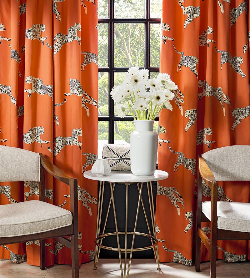 Scalamandre Leaping Cheetah Cotton Print Clementine Fabric Sample SC166340002