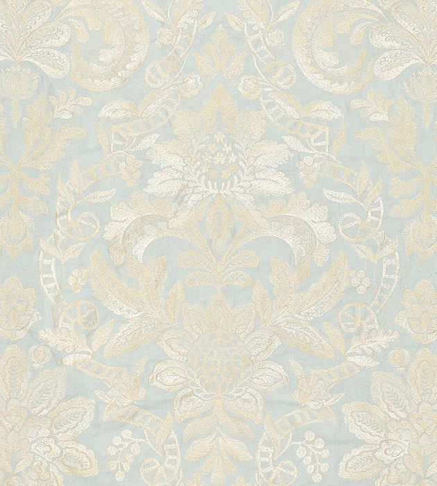 Scalamandre Elizabeth Damask Embroidery Aquamarine Fabric Sample SC270860002