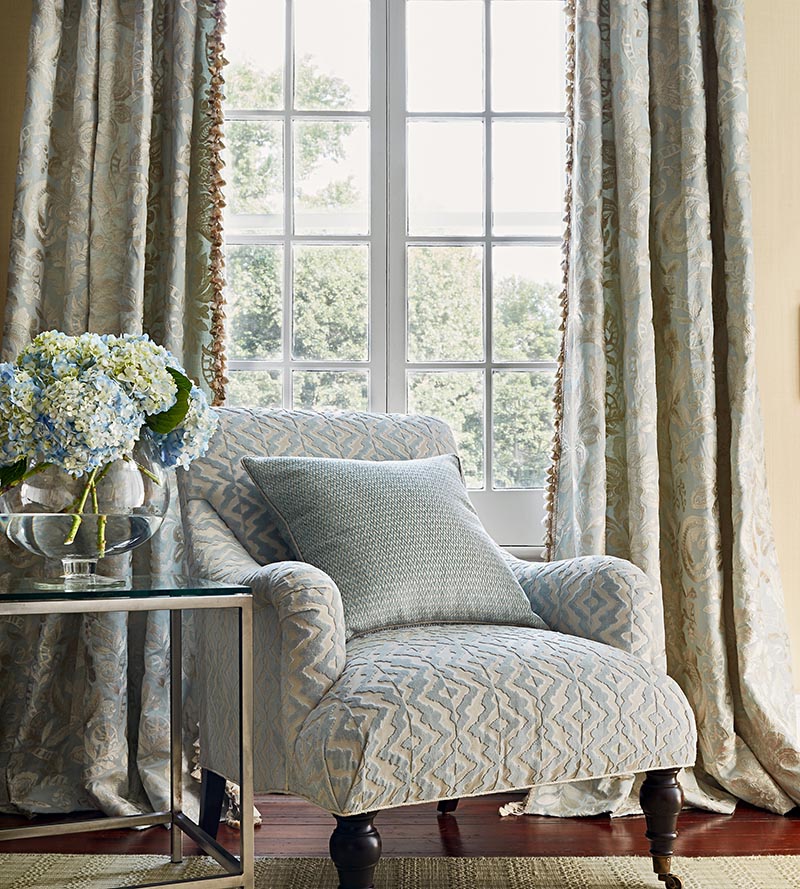 Scalamandre Elizabeth Damask Embroidery Aquamarine Fabric Sample SC270860002