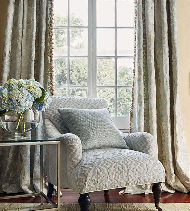 Scalamandre Elizabeth Damask Embroidery Aquamarine Fabric Sample SC270860002