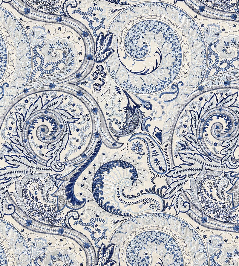 Scalamandre Malabar Paisley Embroidery Porcelain Fabric Sample SC271240002