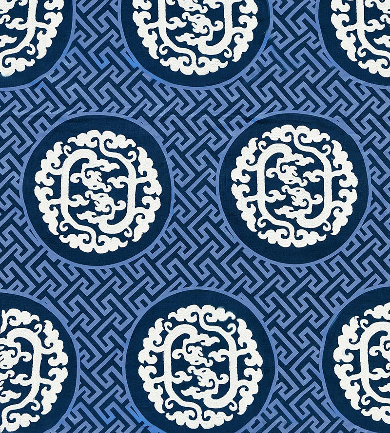 Scalamandre Dragon'S Fret Embroidery Midnight Fabric Sample SC272150002