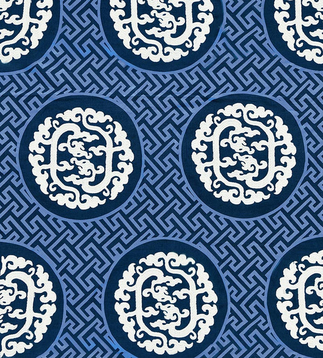 Scalamandre Dragon'S Fret Embroidery Midnight Fabric Sample SC272150002