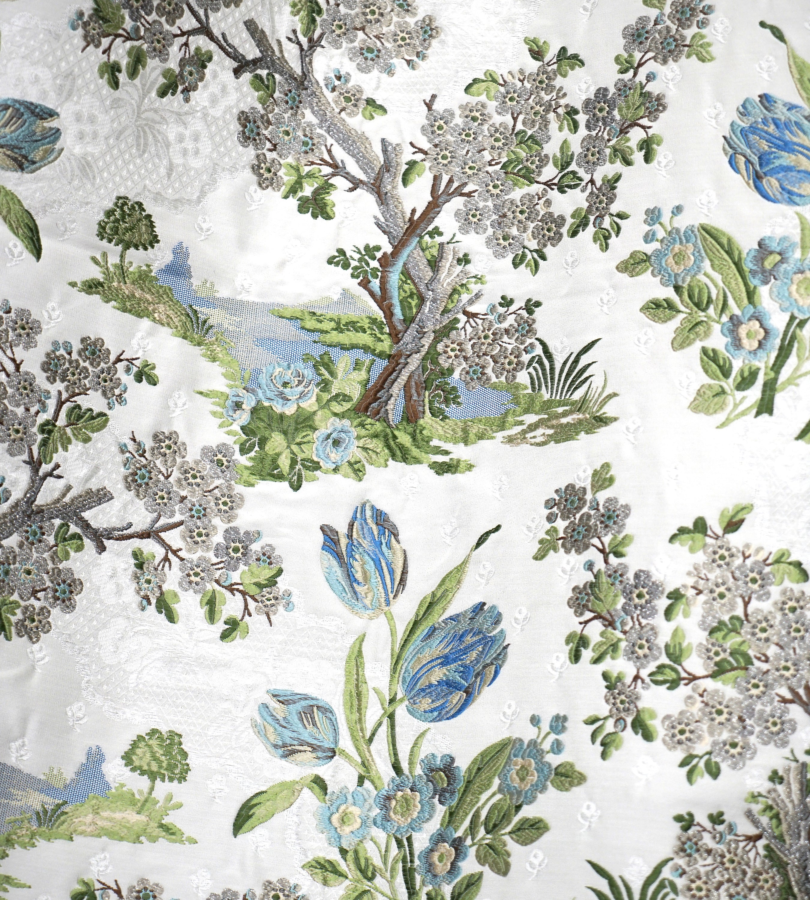 Scalamandre Avignon Brocade Porcelain On White Fabric Sample SC273220002