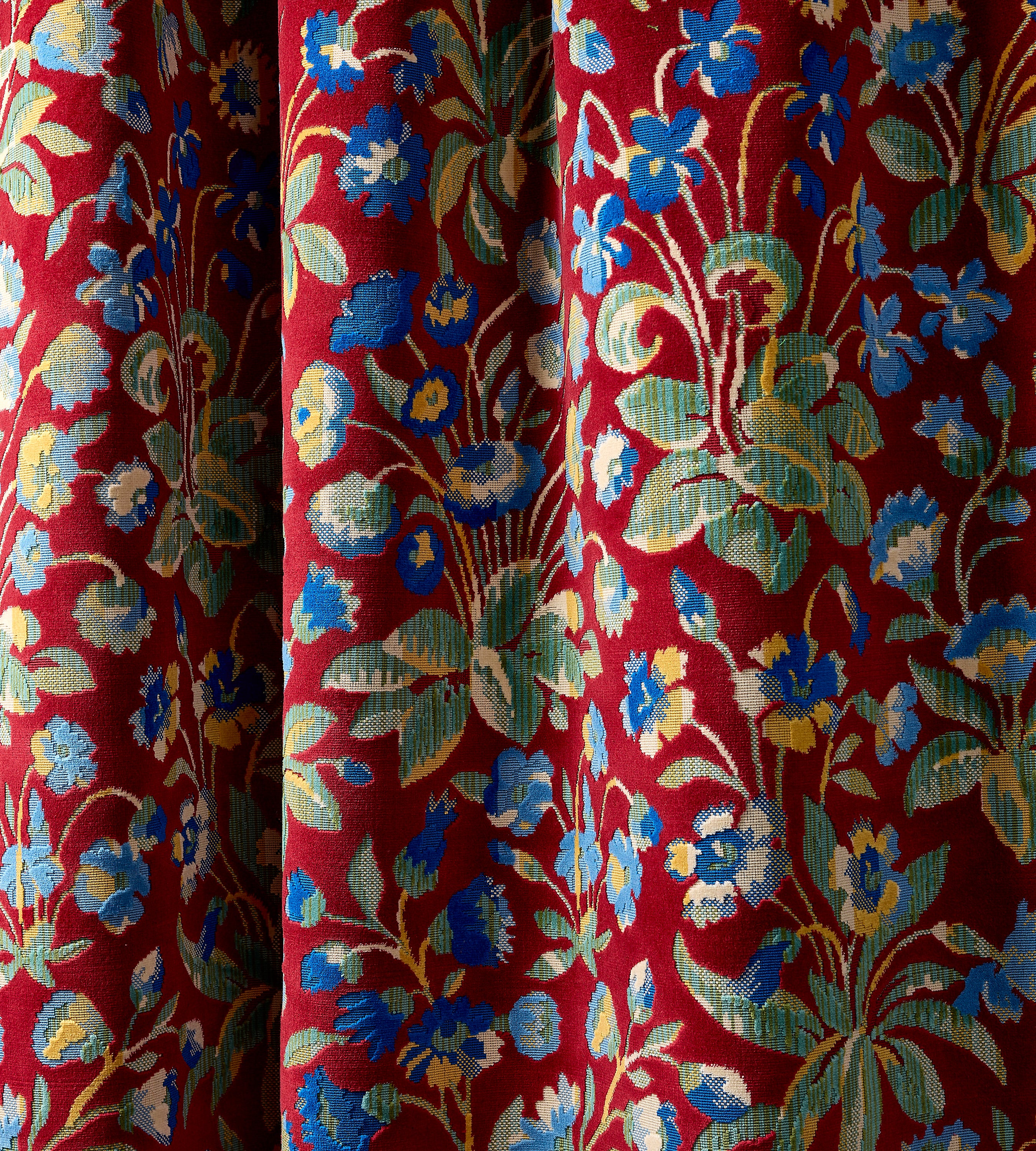 Scalamandre Millefleur Velvet Ruby Cobalt Fabric Sample SC273280002