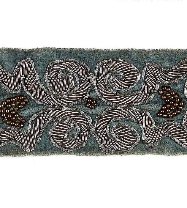 Scalamandre Zardozi Velvet Tape Mineral & Pewter Trim Sample SCT32900002