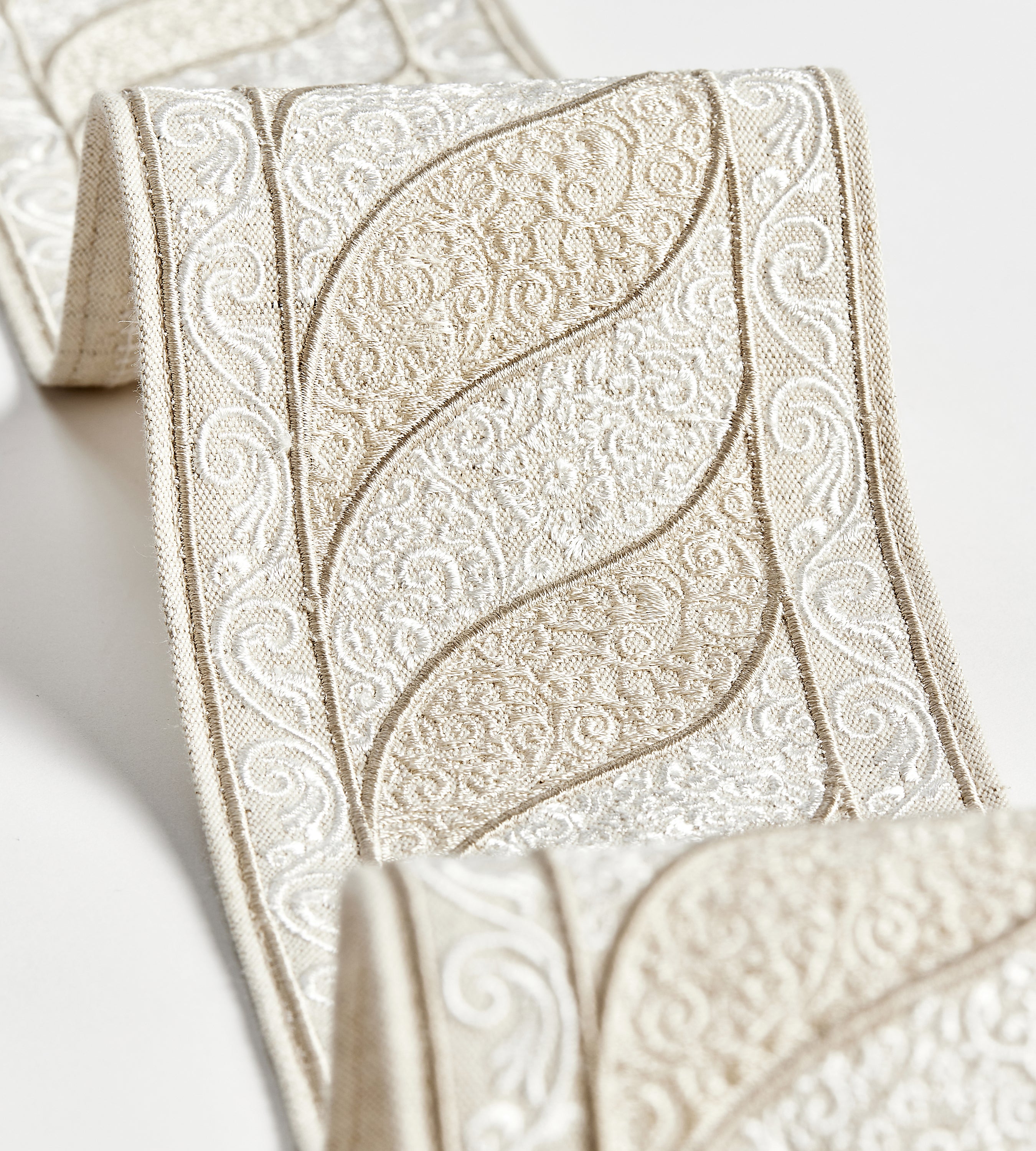 Scalamandre Paisley Embroidered Tape Fawn Trimming Sample SCT33400002