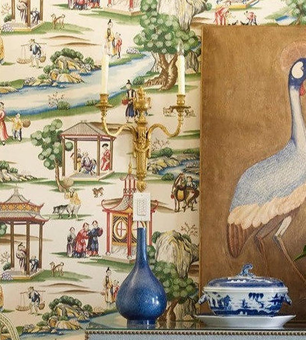 Scalamandre Shanghai Multi On Tea Stain Wallpaper Sample SCWP81584A0002