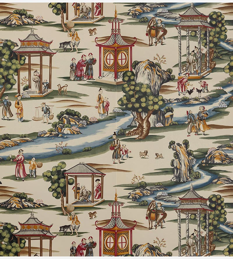 Scalamandre Shanghai Multi On Tea Stain Wallpaper Sample SCWP81584A0002