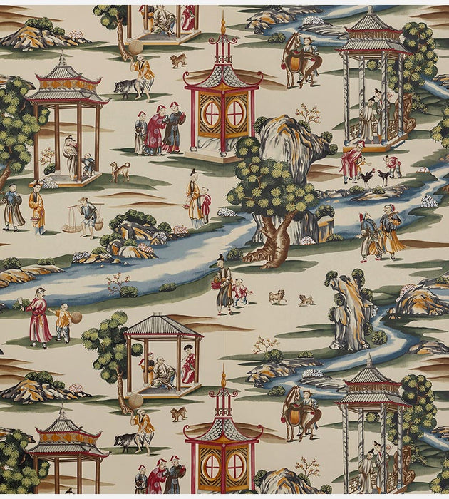 Scalamandre Shanghai Multi On Tea Stain Wallpaper Sample SCWP81584A0002