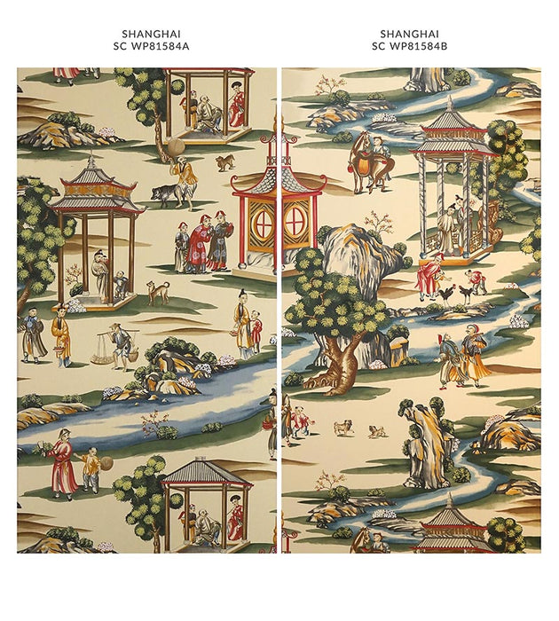 Scalamandre Shanghai Multi On Tea Stain Wallpaper Sample SCWP81584B0002