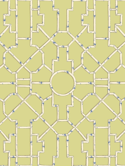 Scalamandre Baldwin Bamboo Cream & Blue On Lettuce Wallpaper SCWP81630D0002