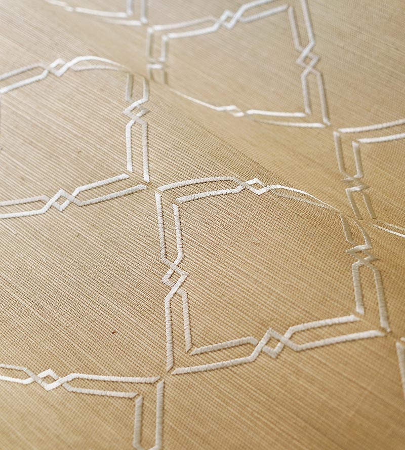 Scalamandre Monroe Embroidered Grasscloth Glacier Wallpaper Sample SCWP883830001