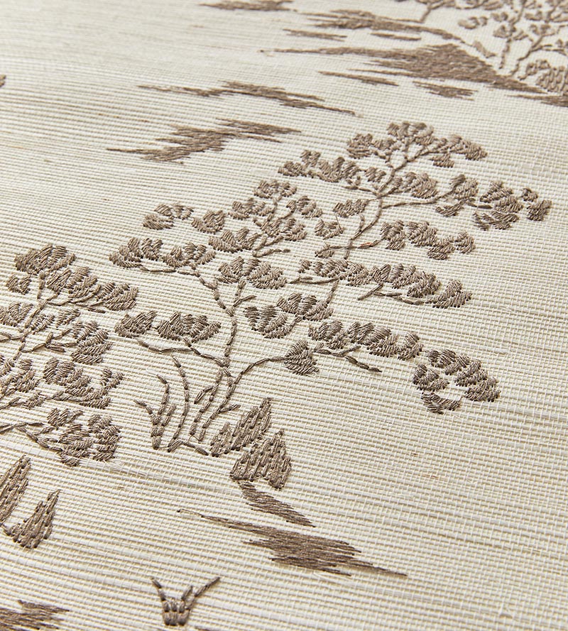 Scalamandre Katsura Embroidered Toile Bark Wallpaper Sample SCWP884450002