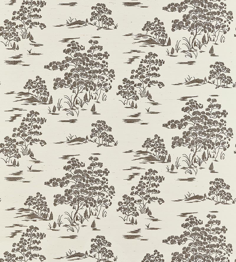 Scalamandre Katsura Embroidered Toile Bark Wallpaper Sample SCWP884450002