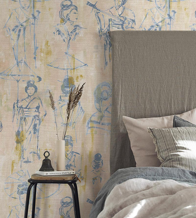 Scalamandre Yumiko Indigo Wallpaper Sample SCWP884500002