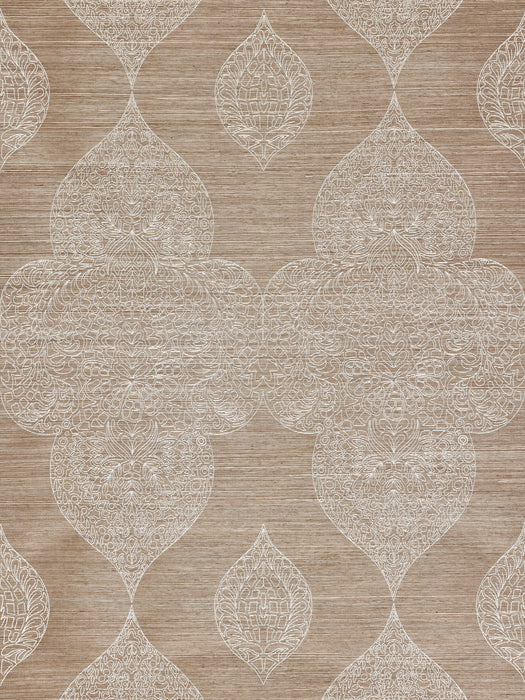 Scalamandre Taj Embroidered Sisal Nutmeg Wallpaper Sample SCWP885550002
