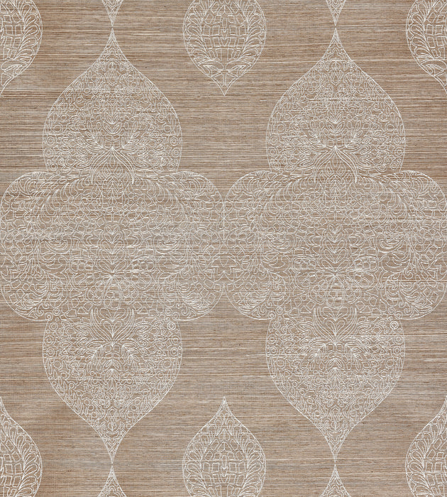 Scalamandre Taj Embroidered Sisal Nutmeg Wallcovering Sample SCWP885550002