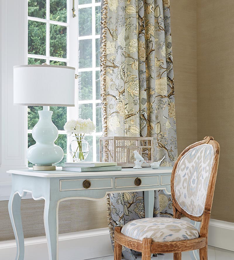 Scalamandre Pondicherry Linen Print Mineral Fabric Sample SC165560003