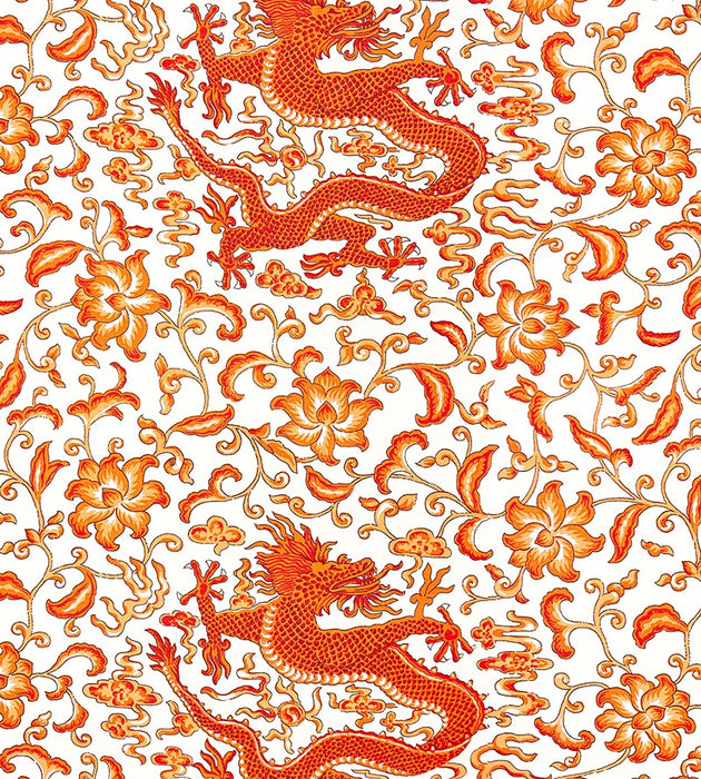 Scalamandre Chi'En Dragon Linen Print Persimmon Fabric Sample SC165580003