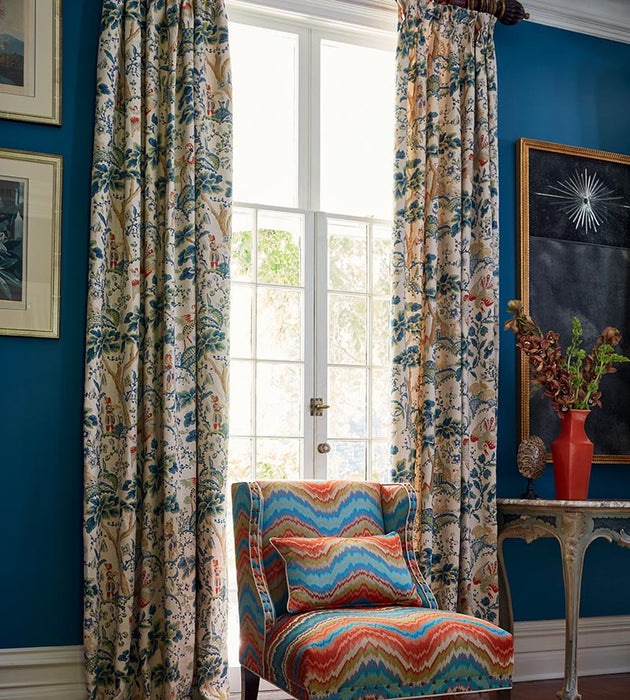 Scalamandre Kelmescott Hand Block Print Peacock On Sand Fabric SC165900003