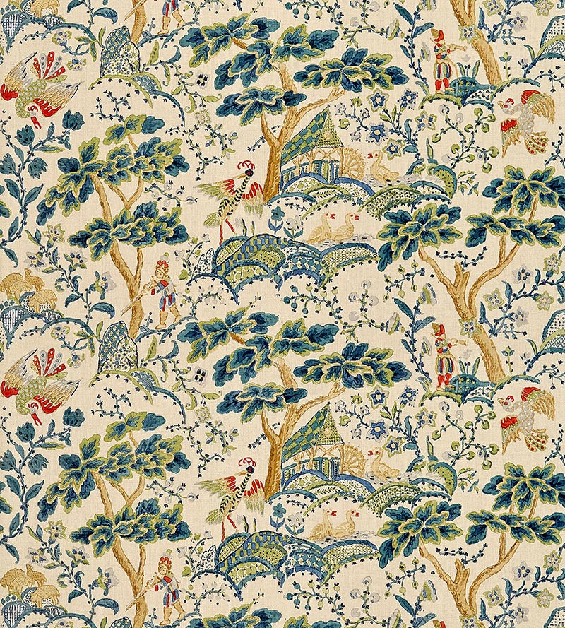 Scalamandre Kelmescott Hand Block Print Peacock On Sand Fabric SC165900003