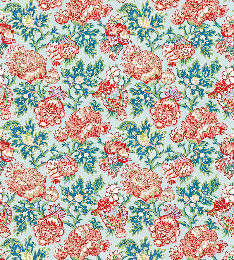 Scalamandre Canterbury Linen Print Aquamarine Fabric SC165930003