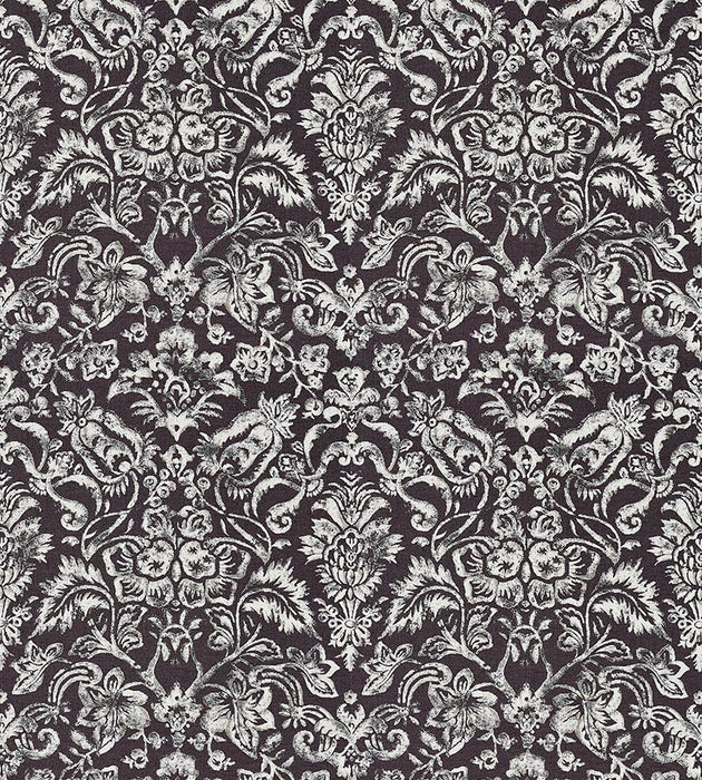 Scalamandre Mansfield Damask Print Graphite & Silver Fabric SC165980003