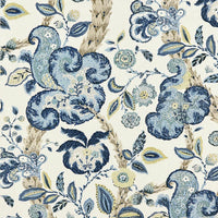 Scalamandre Cumbria Hand Block Print China Blue On Ivory Fabric SC166030003