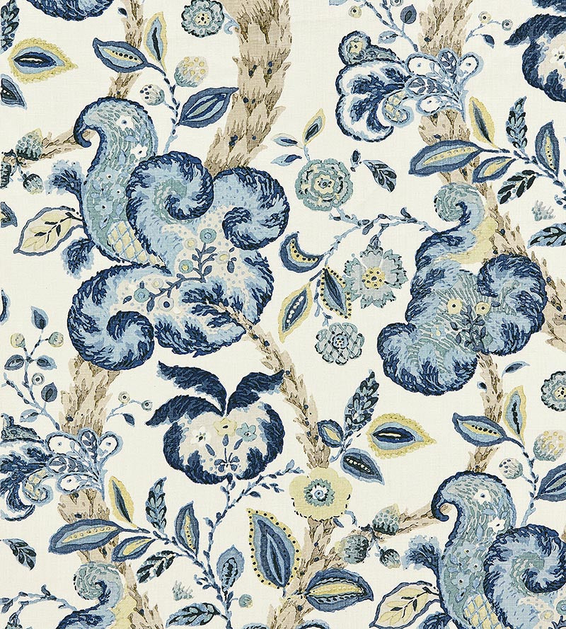 Scalamandre Cumbria Hand Block Print China Blue On Ivory Fabric Sample SC166030003