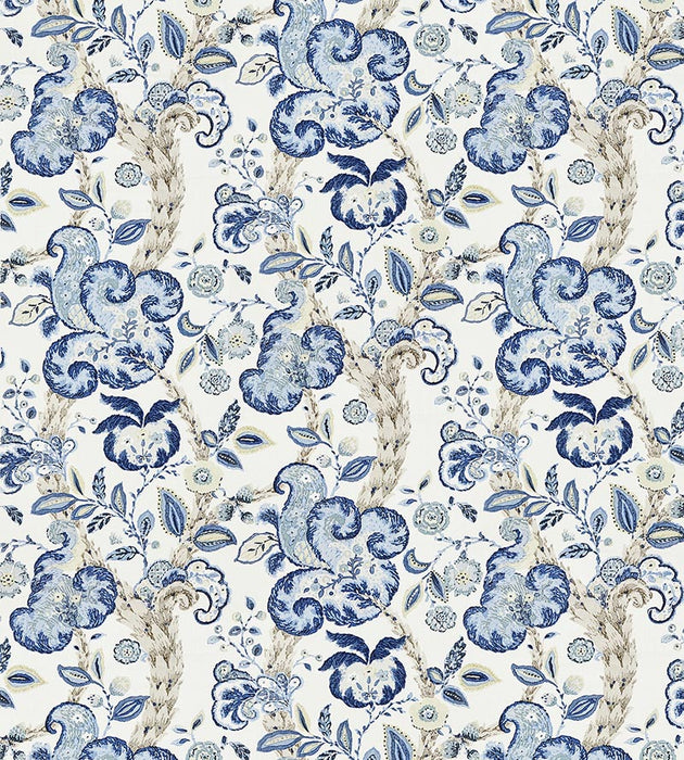 Scalamandre Cumbria Hand Block Print China Blue On Ivory Fabric SC166030003