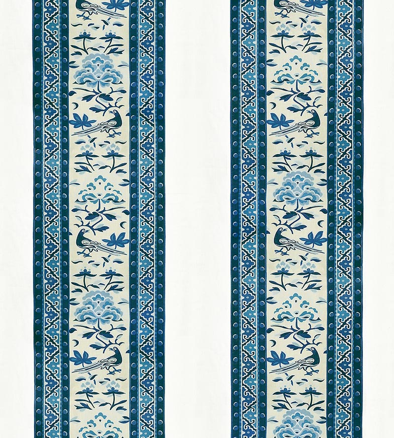 Scalamandre Royal Peony Linen Print Porcelain Fabric Sample SC166130003